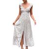 image:imageMakeMeChic Womens Summer Striped Heart Print Maxi Dress Ruffle Sleeve Button Down Shirred DressesMulticolor