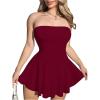 image:imageMakeMeChic Womens Tube Top Dress Strapless Mini Black Summer Dress Party A Line Flare Short DressesBurgundy