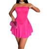 image:imageMakeMeChic Womens Tube Top Dress Strapless Mini Black Summer Dress Party A Line Flare Short DressesHot Pink