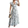 image:imageMakeMeChic Womens Wrap V Neck Maxi Dress Ruffle Cap Sleeve Shirred Flowy Summer Long DressesWhite and Black