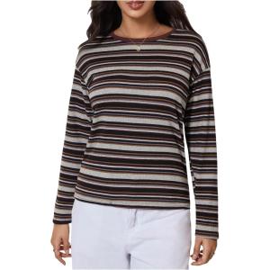 image:imageMAKEMECHIC Womens Striped Tops Long Sleeve Crew Neck Multi Ribbed Shirts Casual Pullover ShirtsMulticolor