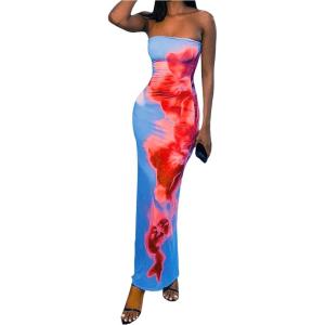 image:imageMakeMeChic Womens Floral Strapless Tube Dress Cocktail Bodycon Maxi DressMulticolor