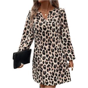 image:imageMakeMeChic Womens Leopard Print Dress Casual Cheetah Print Long Sleeve Shift DressMulticolor