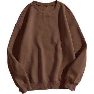 image:imageMakeMeChic Womens Plus Size Casual Cute oversized Long Sleeve Round Crew Neck Sweatshirt Pullover Top Coffee Brown XL