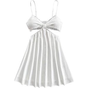 image:imageMakeMeChic Womens Summer Flowy Vacation Dress Sleeveless Flare Mini Beach DressesWhite