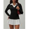 image:imageMakeMeChic Womens 2 in 1 Shirt Dress Long Sleeve Collared Pleated Knit Mini DressesBlack