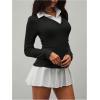 image:imageMakeMeChic Womens 2 in 1 Shirt Dress Long Sleeve Collared Pleated Knit Mini DressesBlack