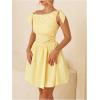 image:imageMakeMeChic Womens Asymmetrical Neck Dress Knot Ruched Sleeveless A Line Shirred Mini DressesYellow