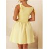 image:imageMakeMeChic Womens Asymmetrical Neck Dress Knot Ruched Sleeveless A Line Shirred Mini DressesYellow