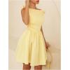 image:imageMakeMeChic Womens Asymmetrical Neck Dress Knot Ruched Sleeveless A Line Shirred Mini DressesYellow