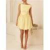 image:imageMakeMeChic Womens Asymmetrical Neck Dress Knot Ruched Sleeveless A Line Shirred Mini DressesYellow