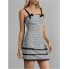 image:imageMakeMeChic Womens Fall Mini Dress Bow Gingham Dress Checkered Spaghetti Strap DressesRed and White