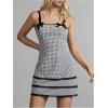 image:imageMakeMeChic Womens Fall Mini Dress Bow Gingham Dress Checkered Spaghetti Strap DressesRed and White