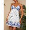 image:imageMakeMeChic Womens Floral Print Sumer Mini Dress A Line Criss Cross Backless Boho Short DressesBlue and White