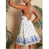 image:imageMakeMeChic Womens Floral Print Sumer Mini Dress A Line Criss Cross Backless Boho Short DressesBlue and White