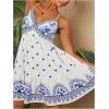 image:imageMakeMeChic Womens Floral Print Sumer Mini Dress A Line Criss Cross Backless Boho Short DressesBlue and White