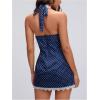 image:imageMakeMeChic Womens Lace Polka Dots Halter Dress Tie Backless Y2k Mini DressesDark Blue