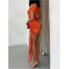 image:imageMakeMeChic Womens Off The Shoulder Asymmetrical Mini Dress Y2k Bodycon Cocktail Mesh DressesOrange