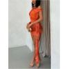 image:imageMakeMeChic Womens Off The Shoulder Asymmetrical Mini Dress Y2k Bodycon Cocktail Mesh DressesOrange