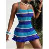 image:imageMakeMeChic Womens Striped Crochet Cover Up Mini Dress Lace Up Knit Beach Dresses SwimsuitBlue