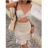 image:imageMakeMeChic Womens Summer Dress Striped Twist Front Cami Cut Out Ruffle Hem Bodycon Mini DressesApricot