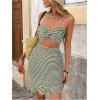 image:imageMakeMeChic Womens Summer Dress Striped Twist Front Cami Cut Out Ruffle Hem Bodycon Mini DressesGreen