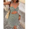 image:imageMakeMeChic Womens Summer Dress Striped Twist Front Cami Cut Out Ruffle Hem Bodycon Mini DressesGreen