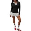 image:imageMakeMeChic Womens 2 in 1 Shirt Dress Long Sleeve Collared Pleated Knit Mini DressesBlack