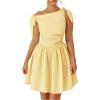 image:imageMakeMeChic Womens Asymmetrical Neck Dress Knot Ruched Sleeveless A Line Shirred Mini DressesYellow