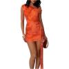 image:imageMakeMeChic Womens Off The Shoulder Asymmetrical Mini Dress Y2k Bodycon Cocktail Mesh DressesOrange