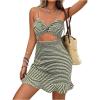 image:imageMakeMeChic Womens Summer Dress Striped Twist Front Cami Cut Out Ruffle Hem Bodycon Mini DressesGreen