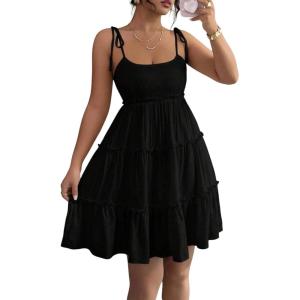 image:imageMakeMeChic Womens Summer Mini Dress Spaghetti Strap Sundress Boho Beach Wedding Guest DressesBlack