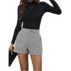 image:imageMakeMeChic Womens Elegant Plaid Shorts Dressy High Waisted Shorts Houndstooth Zipper Wide Leg Mini Shorts Work Casual ShortsBlack and White
