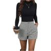 image:imageMakeMeChic Womens Elegant Plaid Shorts Dressy High Waisted Shorts Houndstooth Zipper Wide Leg Mini Shorts Work Casual ShortsBlack and White