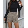 image:imageMakeMeChic Womens Elegant Plaid Shorts Dressy High Waisted Shorts Houndstooth Zipper Wide Leg Mini Shorts Work Casual ShortsBrown