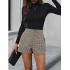 image:imageMakeMeChic Womens Elegant Plaid Shorts Dressy High Waisted Shorts Houndstooth Zipper Wide Leg Mini Shorts Work Casual ShortsBrown