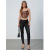 image:imageMakeMeChic Womens Faux Leather Stretch Skinny Pants High Waisted Double Button Leggings Club Party PantsBlack