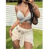 image:imageMakeMeChic Womens Floral Lace Mini Skirt Asymmetrical Ruched Ruffle Hem Y2k Festival Rave Fairy Flowy SkirtsBeige