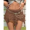 image:imageMakeMeChic Womens Floral Lace Mini Skirt Asymmetrical Ruched Ruffle Hem Y2k Festival Rave Fairy Flowy SkirtsBrown