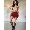 image:imageMakeMeChic Womens Floral Lace Mini Skirt Asymmetrical Ruched Ruffle Hem Y2k Festival Rave Fairy Flowy SkirtsBurgundy