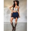 image:imageMakeMeChic Womens Floral Lace Mini Skirt Asymmetrical Ruched Ruffle Hem Y2k Festival Rave Fairy Flowy SkirtsDark Blue