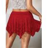 image:imageMakeMeChic Womens Floral Lace Mini Skirt Asymmetrical Ruched Ruffle Hem Y2k Festival Rave Fairy Flowy SkirtsRed