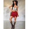 image:imageMakeMeChic Womens Floral Lace Mini Skirt Asymmetrical Ruched Ruffle Hem Y2k Festival Rave Fairy Flowy SkirtsRed