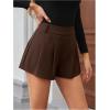 image:imageMakeMeChic Womens Houndstooth Plaid Shorts Pleated High Waisted Business Casual SkortsCoffee Brown