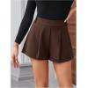 image:imageMakeMeChic Womens Houndstooth Plaid Shorts Pleated High Waisted Business Casual SkortsCoffee Brown