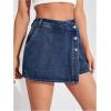image:imageMakeMeChic Womens Wrap Button Front Denim Skort High Waisted Casual Jean SkortsDark Wash