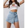 image:imageMakeMeChic Womens Wrap Button Front Denim Skort High Waisted Casual Jean SkortsLight Wash B