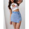 image:imageMakeMeChic Womens Wrap Button Front Denim Skort High Waisted Casual Jean SkortsLight Wash a