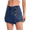 image:imageMakeMeChic Womens Wrap Button Front Denim Skort High Waisted Casual Jean SkortsDark Wash