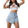 image:imageMakeMeChic Womens Wrap Button Front Denim Skort High Waisted Casual Jean SkortsLight Wash